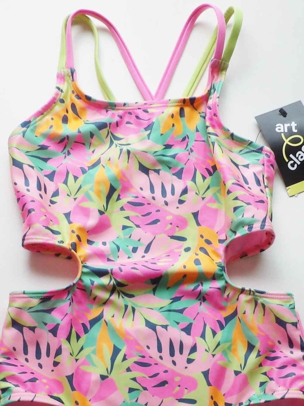 Art Class Girls Tropical Side Cut Out One Piece Swimsuit Sz Medium 8 NWT - Picture 2 of 5
